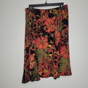 Vikki Vi black red tropical floral slinky pull on grunge skirt size 1x NWT
